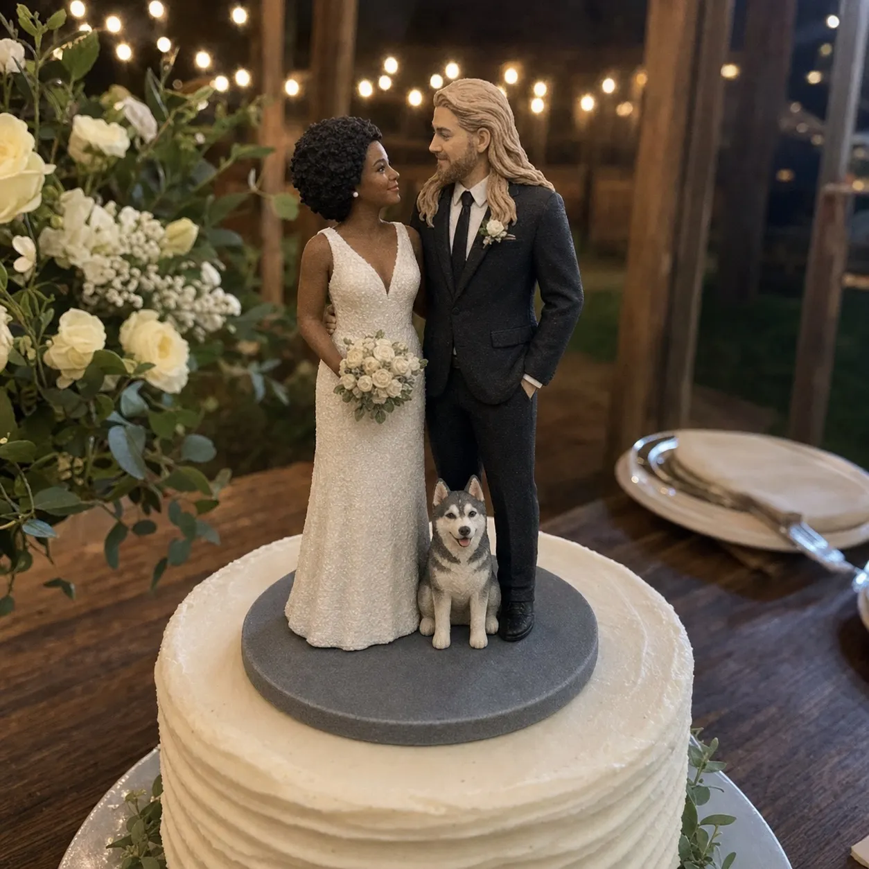 Custom wedding topper figurine for reception cake table display