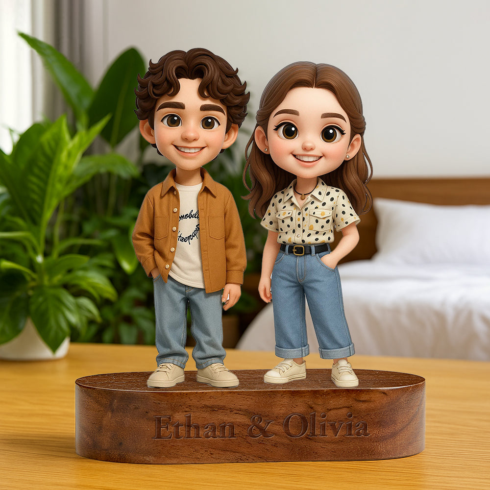 Custom 3D Figurine with Engraved Wood Base - Home Decor & Anniversary Keepsake Gift
