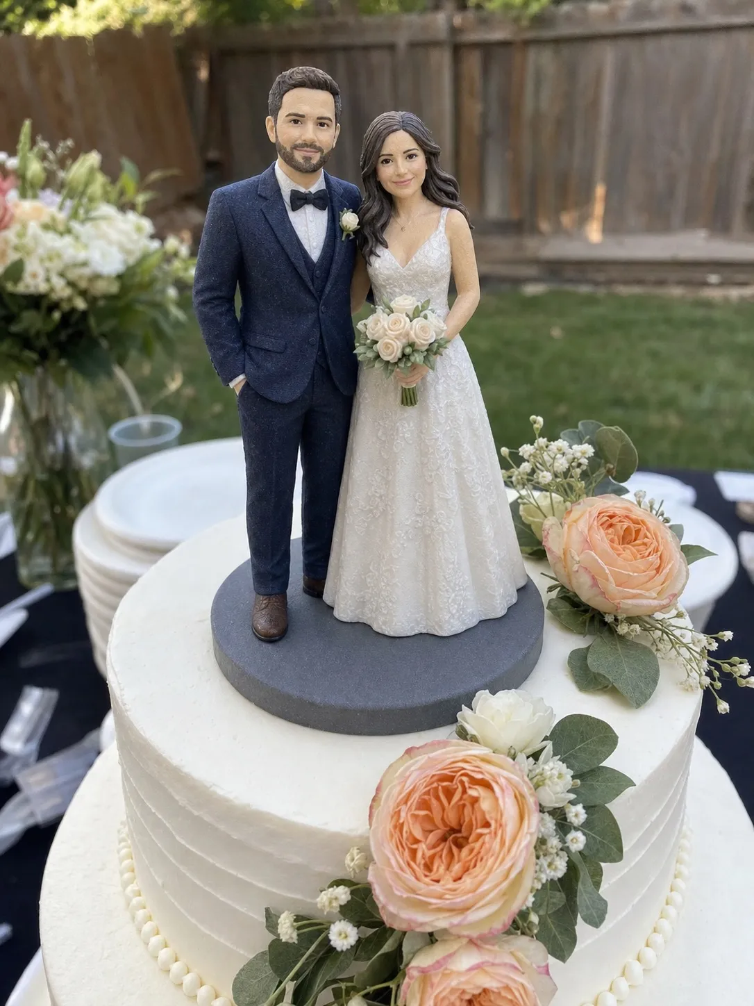 Bride and groom wedding cake topper figurine close wedding portrait example