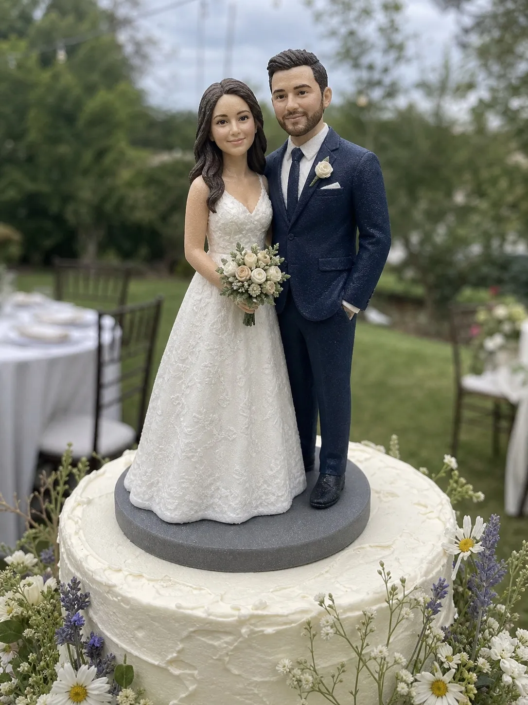 Wedding cake topper figurine from photo vertical display example