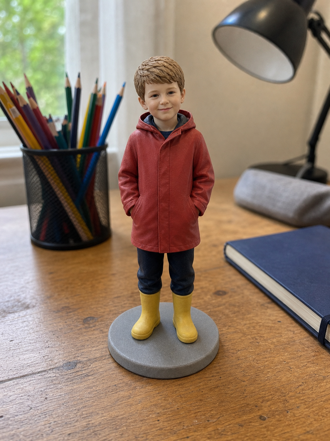 Custom child figurine display keepsake for family shelf or gift box