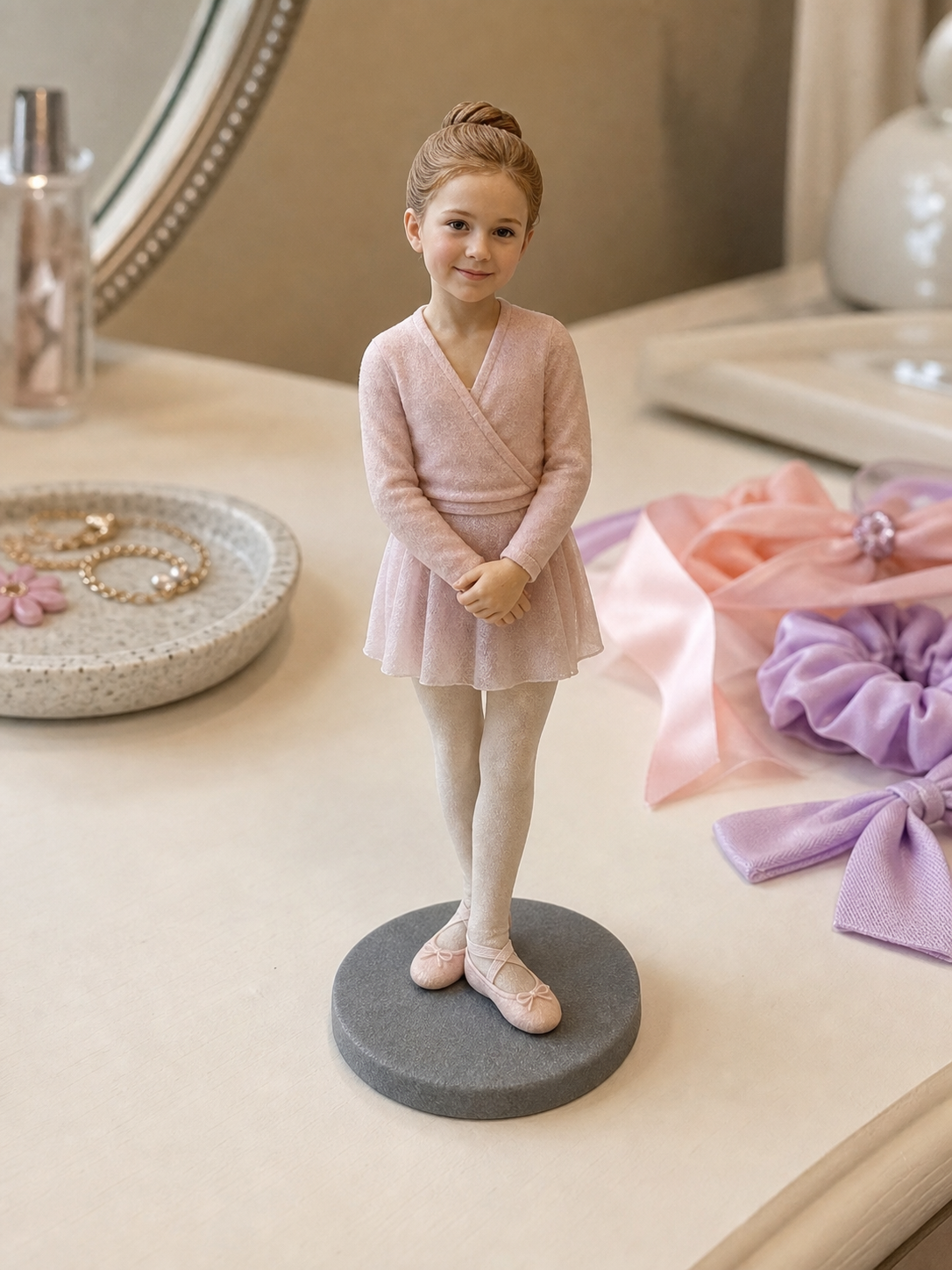 Custom child figurine display keepsake for family shelf or gift box