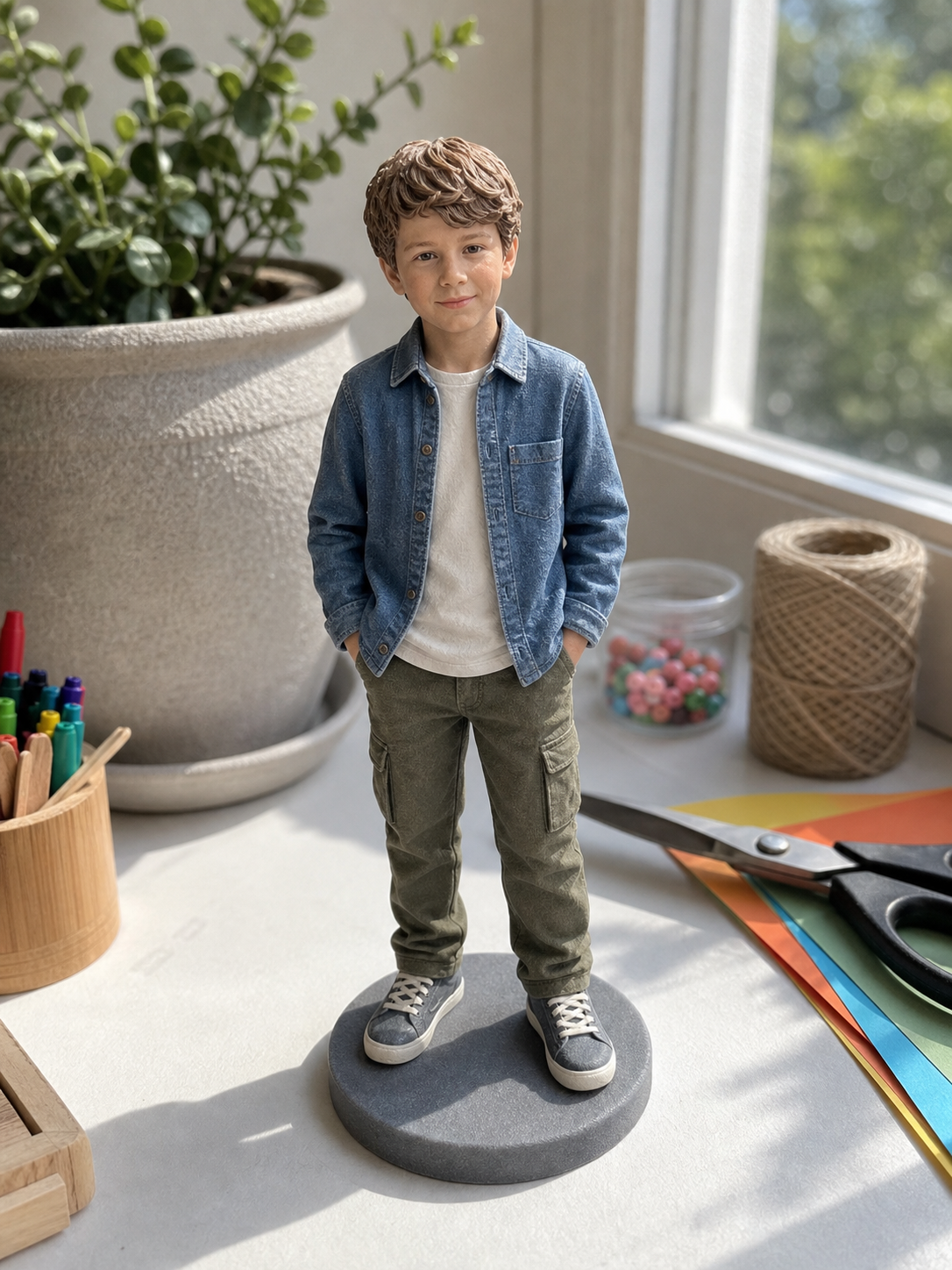 Custom child figurine display keepsake for family shelf or gift box