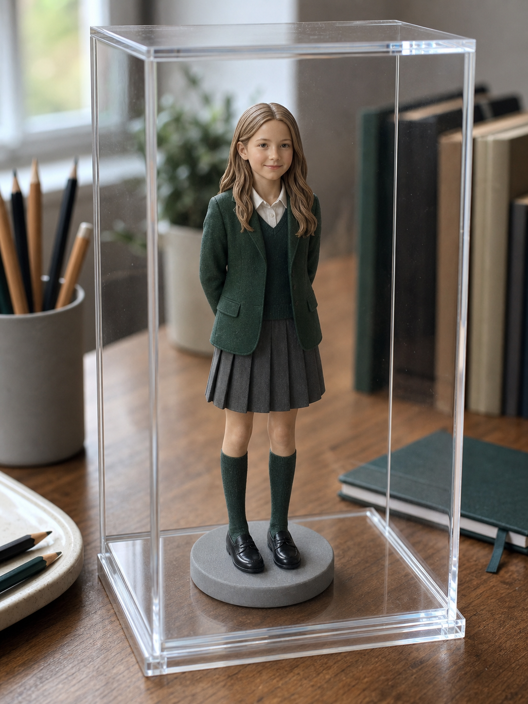 Custom child figurine display keepsake for family shelf or gift box