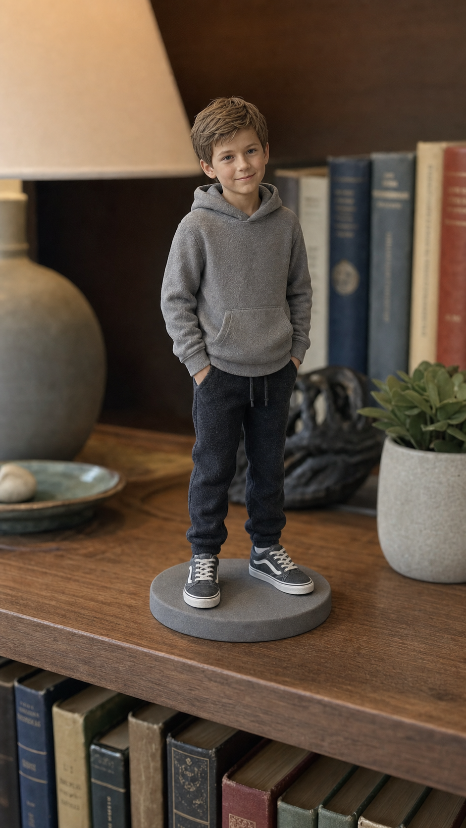 Custom child figurine display keepsake for family shelf or gift box