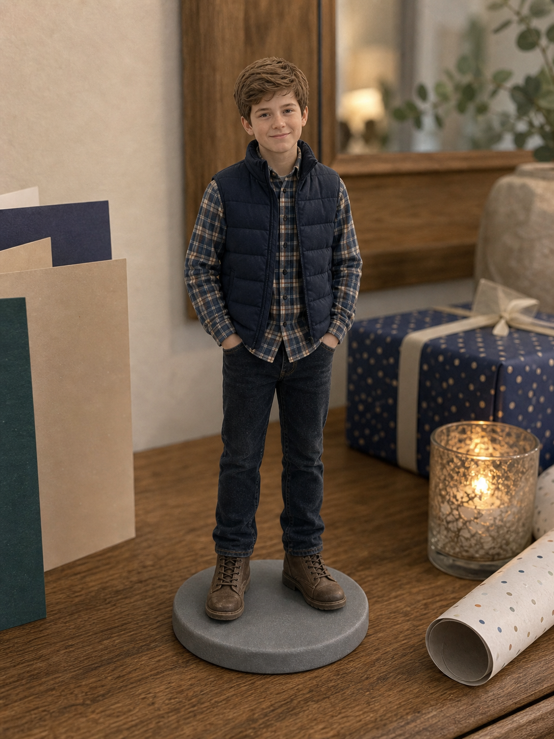 Custom child figurine display keepsake for family shelf or gift box