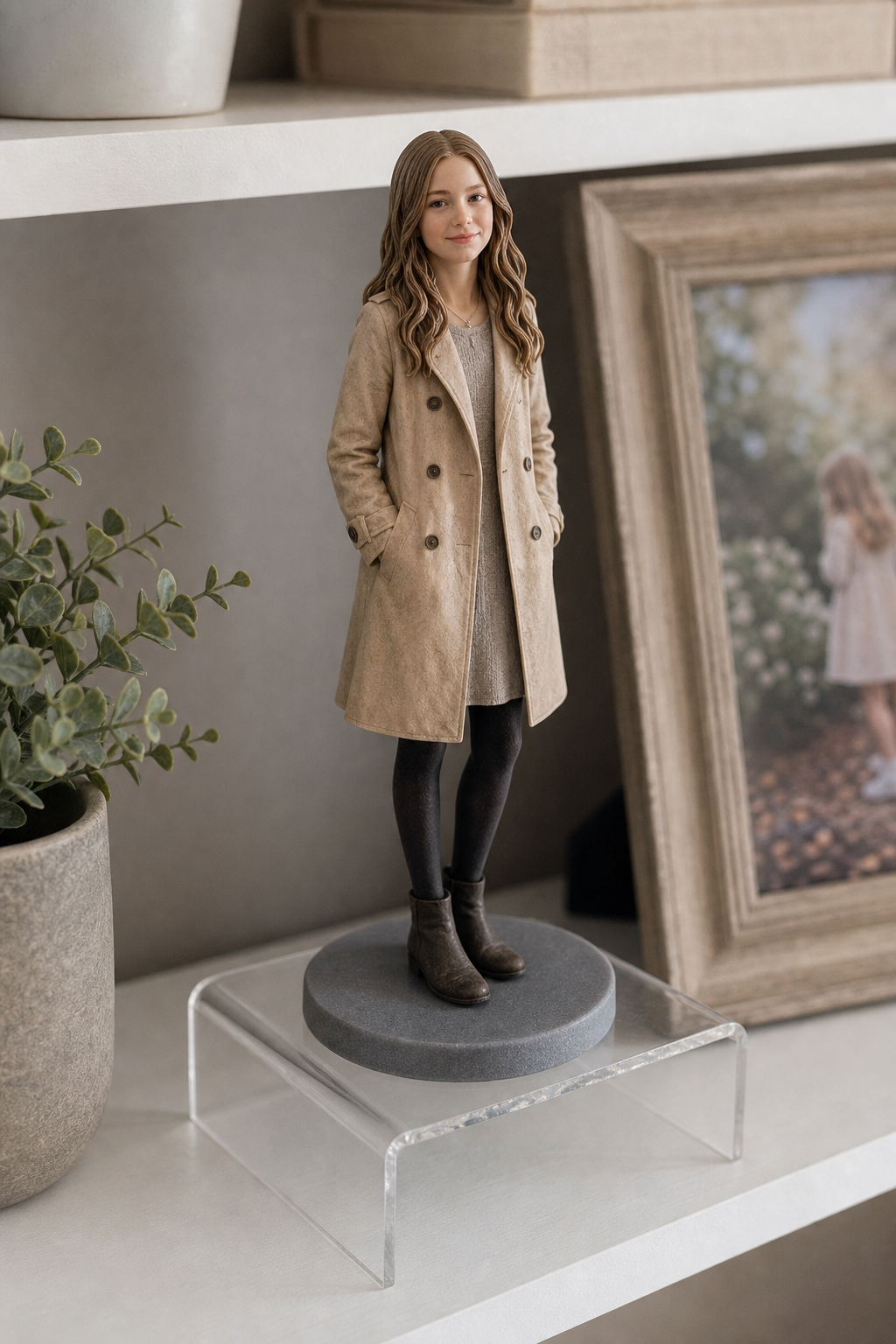 Custom child figurine display keepsake for family shelf or gift box