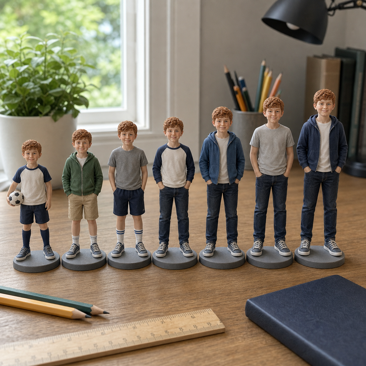 Personalized kids growth keepsake figurines showing childhood milestones