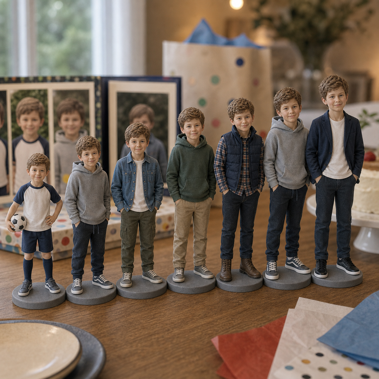 Personalized kids growth keepsake figurines showing childhood milestones