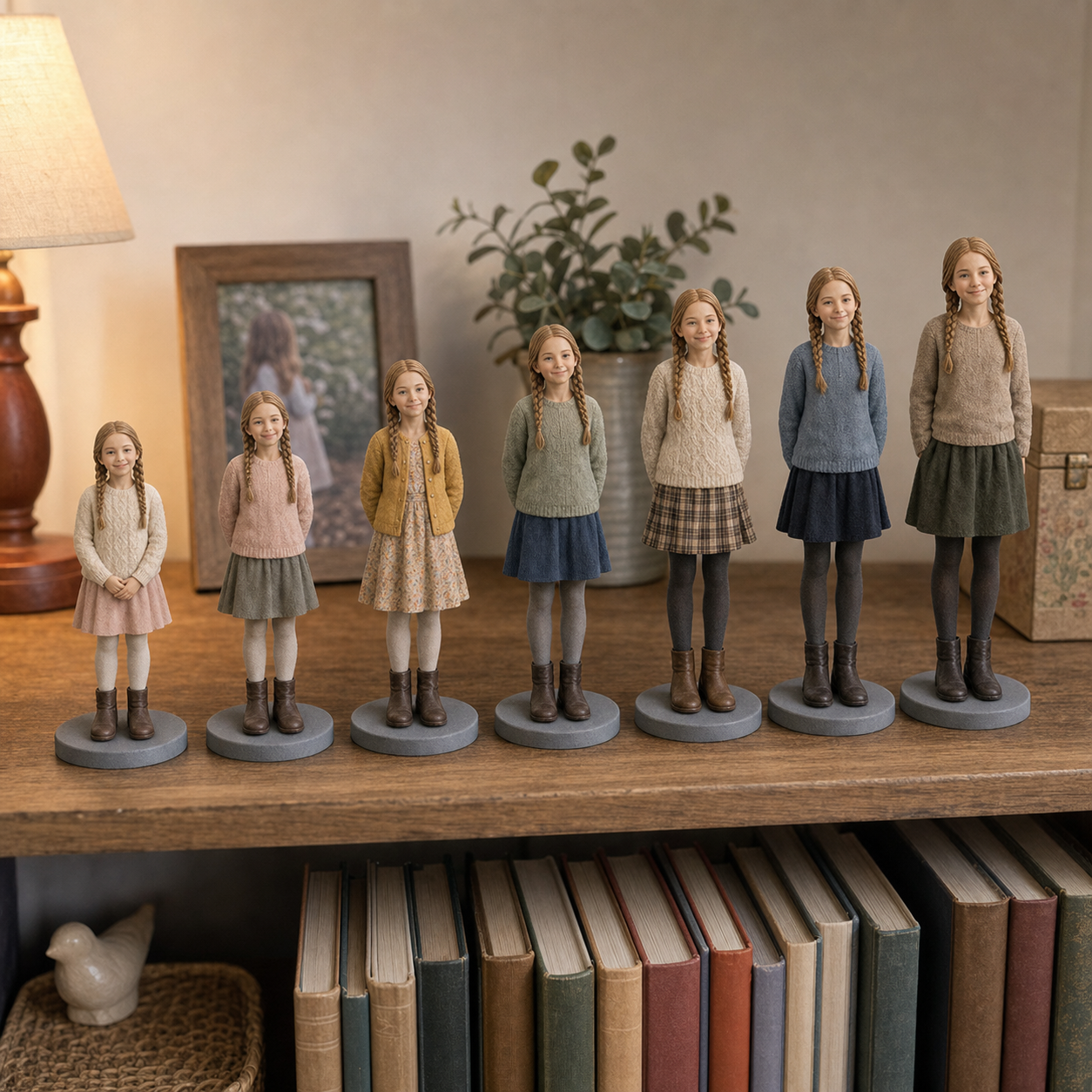Personalized kids growth keepsake figurines showing childhood milestones