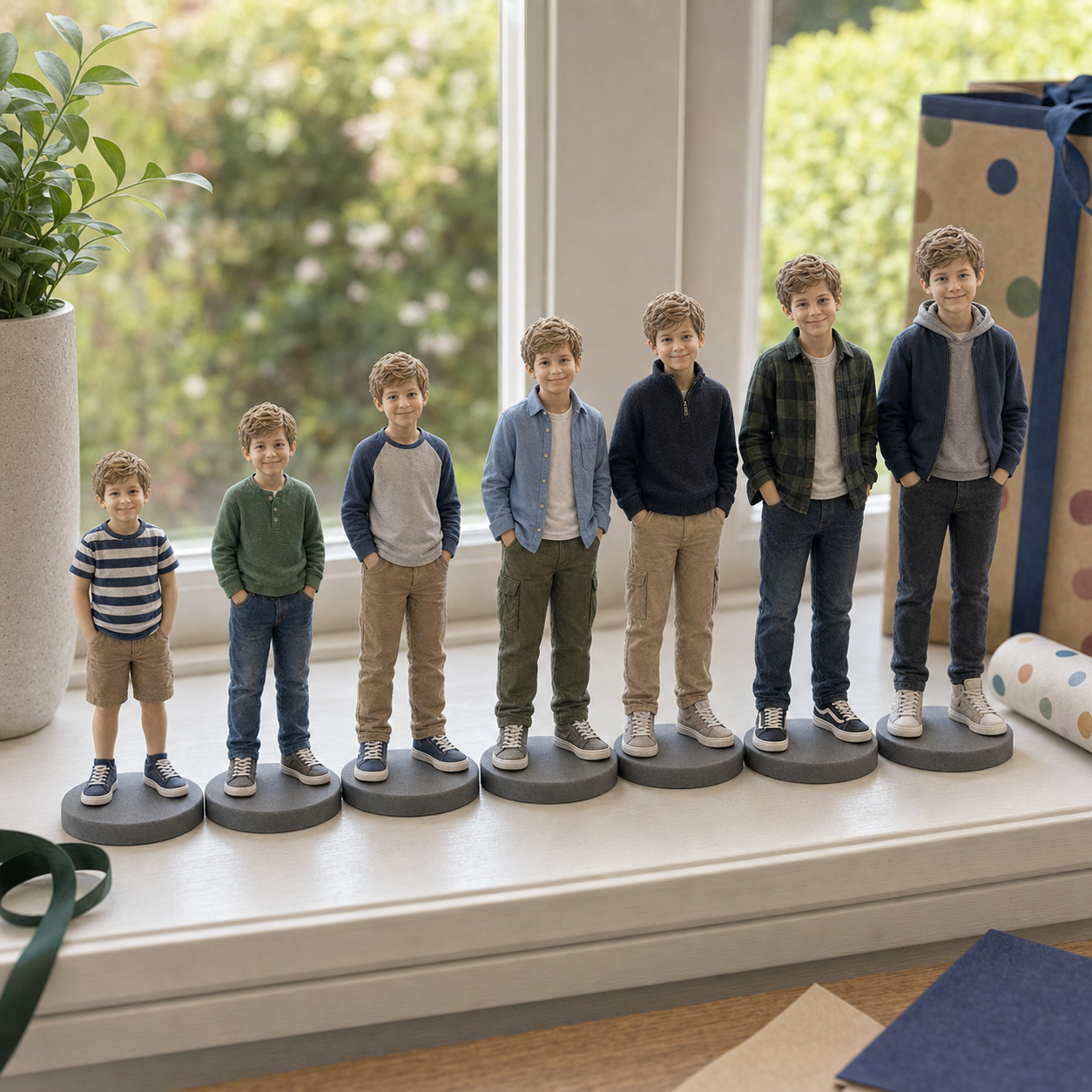 Personalized kids growth keepsake figurines showing childhood milestones