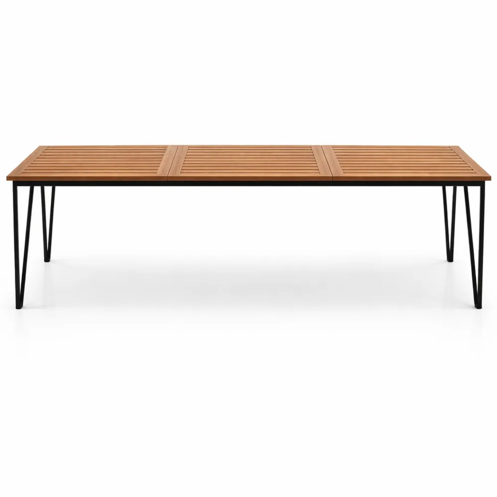 Table de jardin en bois d'acacia pour 8 personnes, 200 x 90 x 75 cm, avec pieds réglables