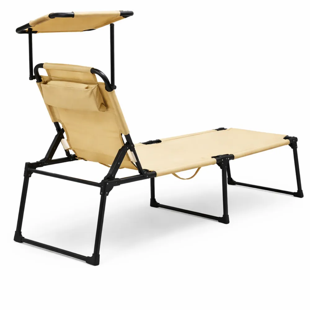 Chaise Longue Pliante avec Pare-Soleil pour Jardin et Piscine