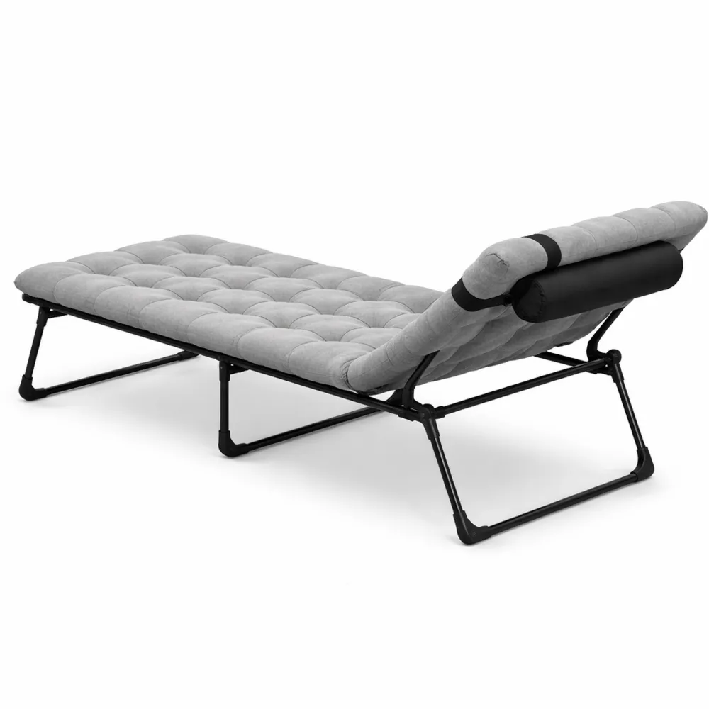 Chaise Longue Réglable avec Coussin 4 Positions pour Jardin, Capacité 200KG, Gris