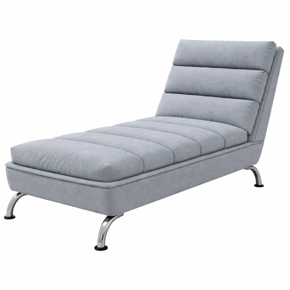 Chaise longue moderne en tissu gris clair avec coussins