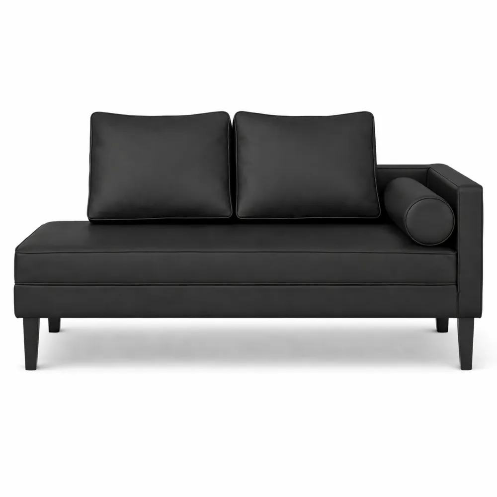 Double méridienne en similicuir noir avec coussins