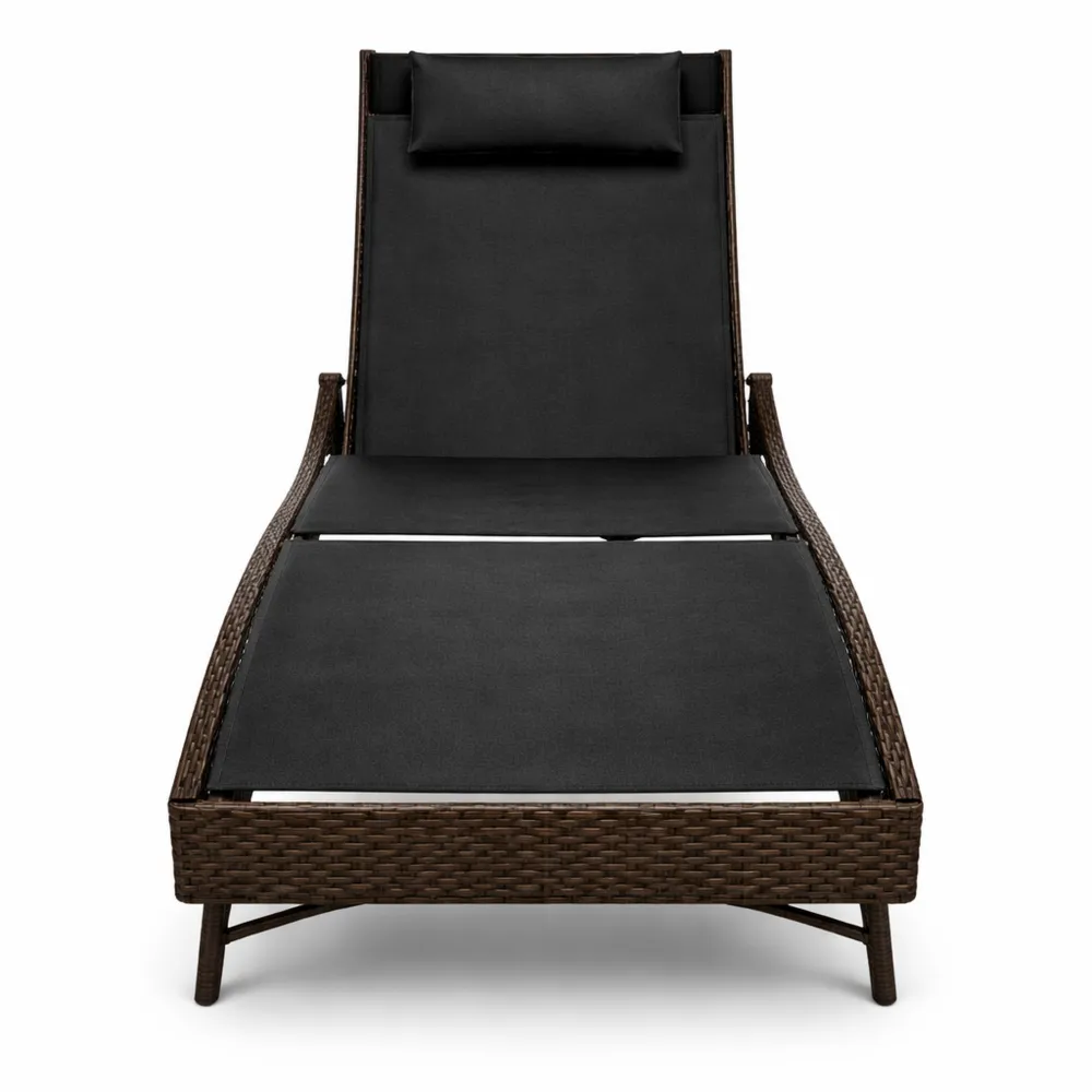 Transat de Jardin Réglable avec Appuie-tête, Résine Tressée