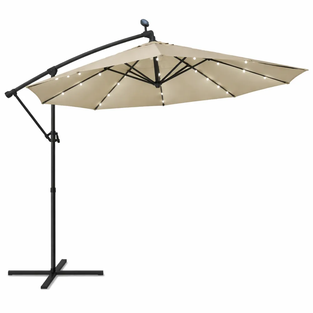 Grand parasol déporté rectangulaire avec housse de protection, résistant au vent et aux UV