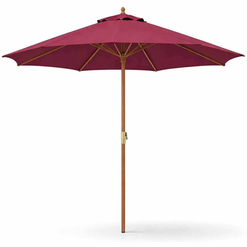 Grand parasol de jardin en bois rouge bordeaux, 300 cm