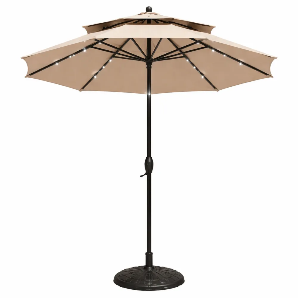 Grand parasol inclinable avec éclairage LED solaire pour jardin