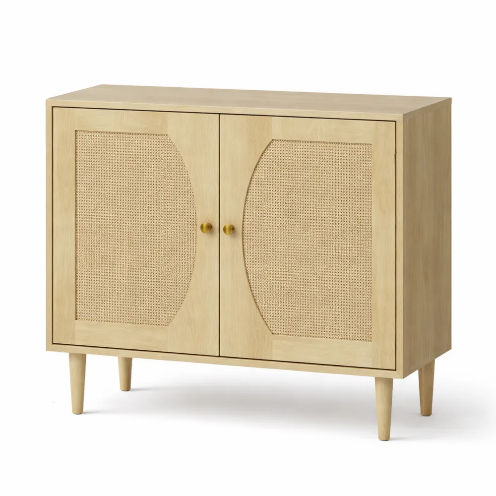 Meuble de Rangement Bohème à Double Portes avec Cannage