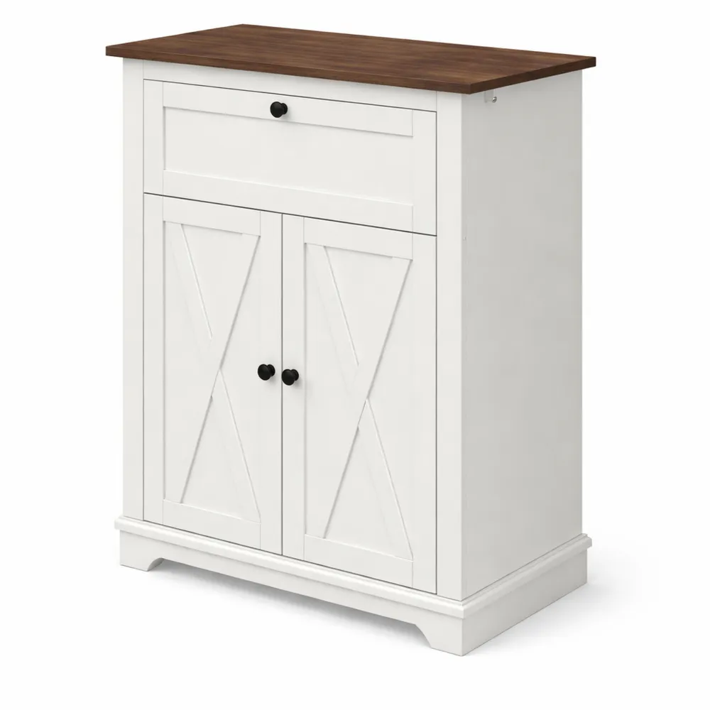 Buffet de cuisine avec étagère réglable et tiroir, style campagne, pour salon, chambre et cuisine, blanc