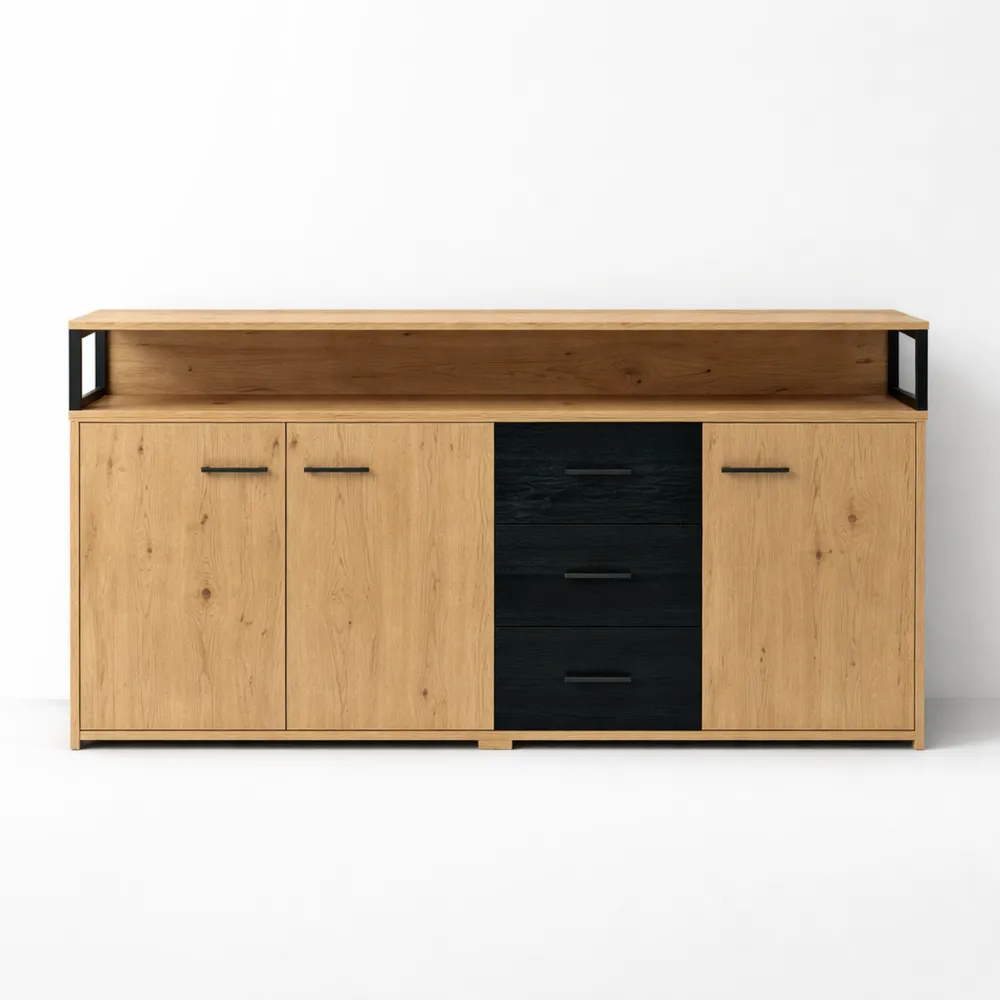 Buffet de rangement avec portes et tiroirs en bois pour intérieur