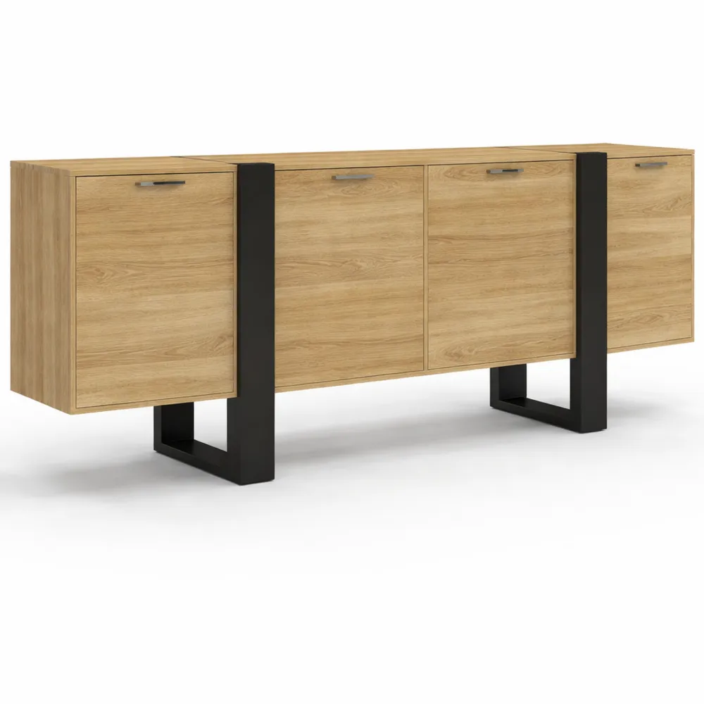 Enfilade Moderne 200 cm 4 Portes Bois et Noir