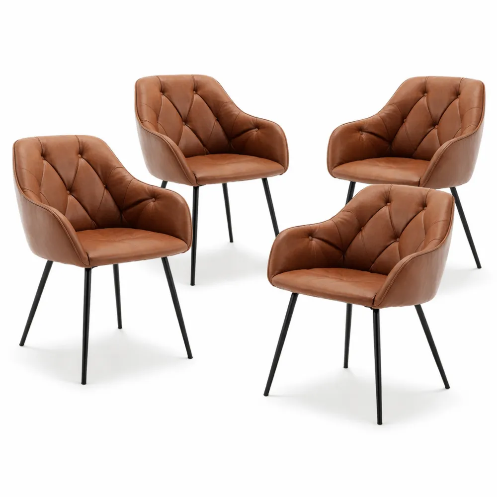 Chaise de salle à manger rembourrée avec dossier et accoudoirs en cuir synthétique