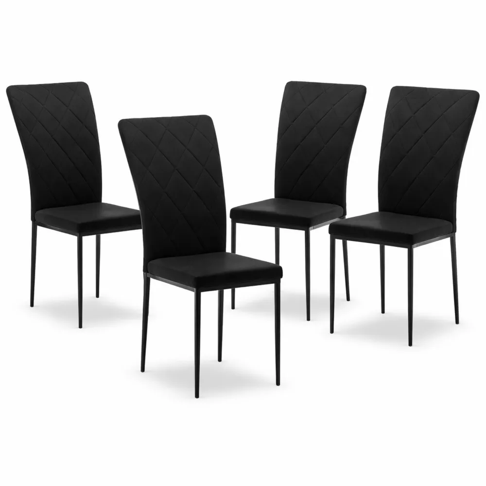 Set de 4 chaises de salle à manger en velours avec dossier haut et pieds en métal noirs