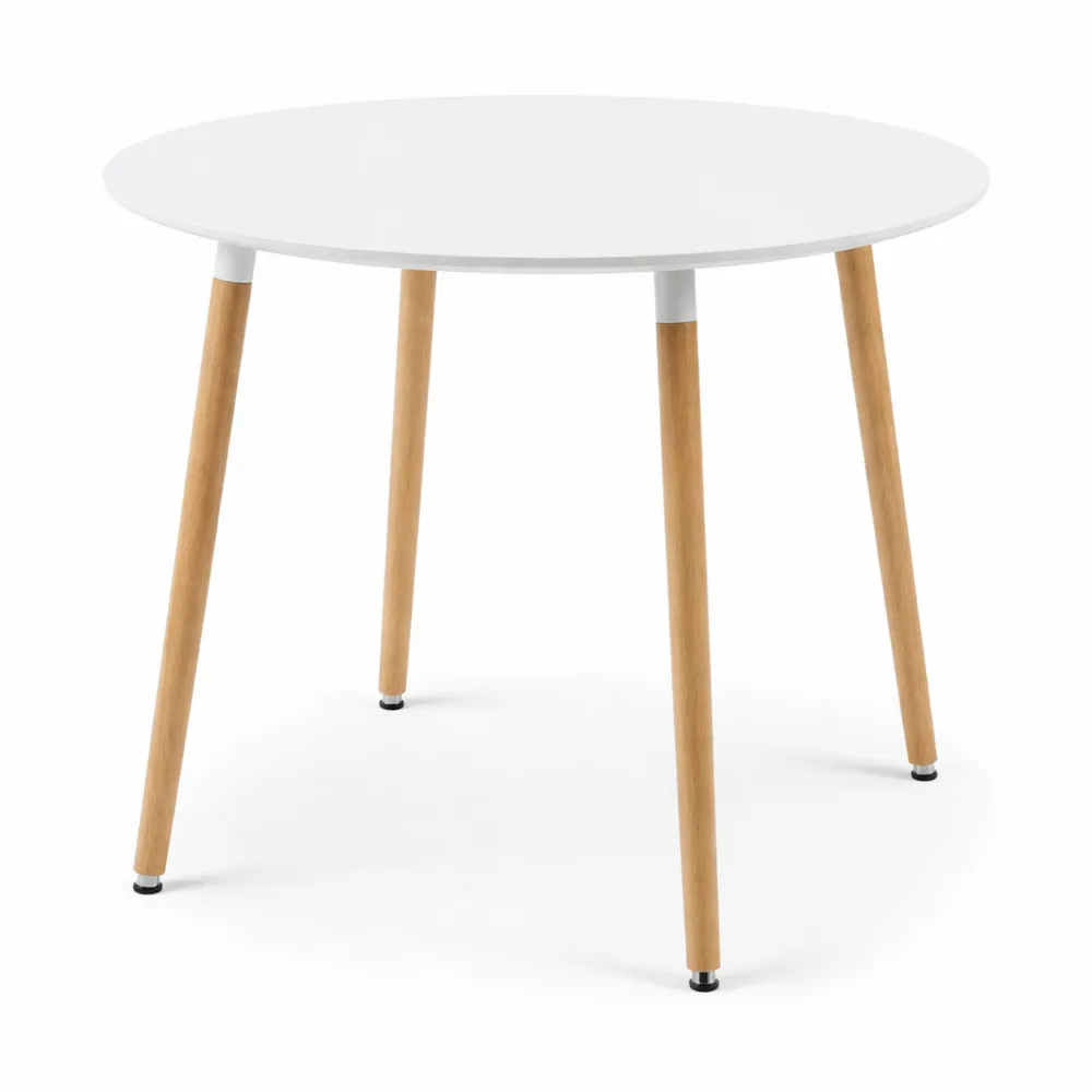 Table à manger ronde scandinave en bois blanc 80 cm