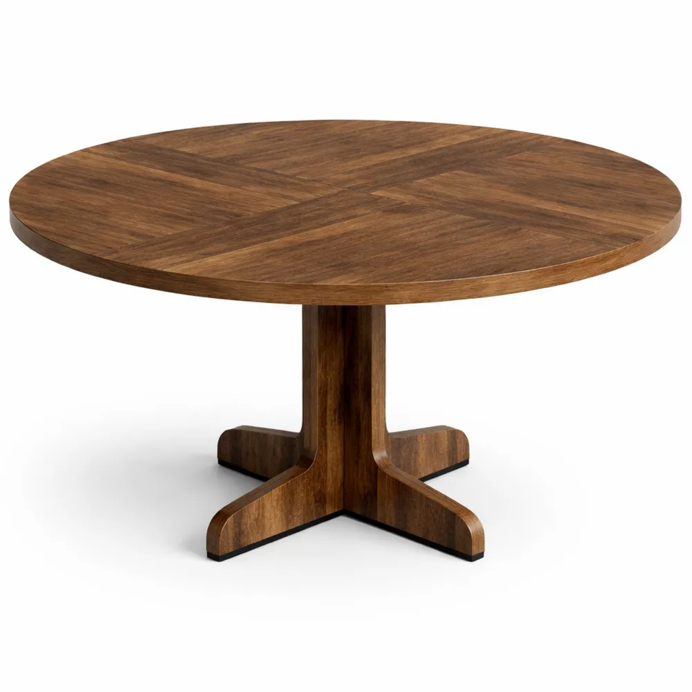Table à Manger Ronde 120 cm, Bois Rustique, Pieds Croisés, Design Moderne