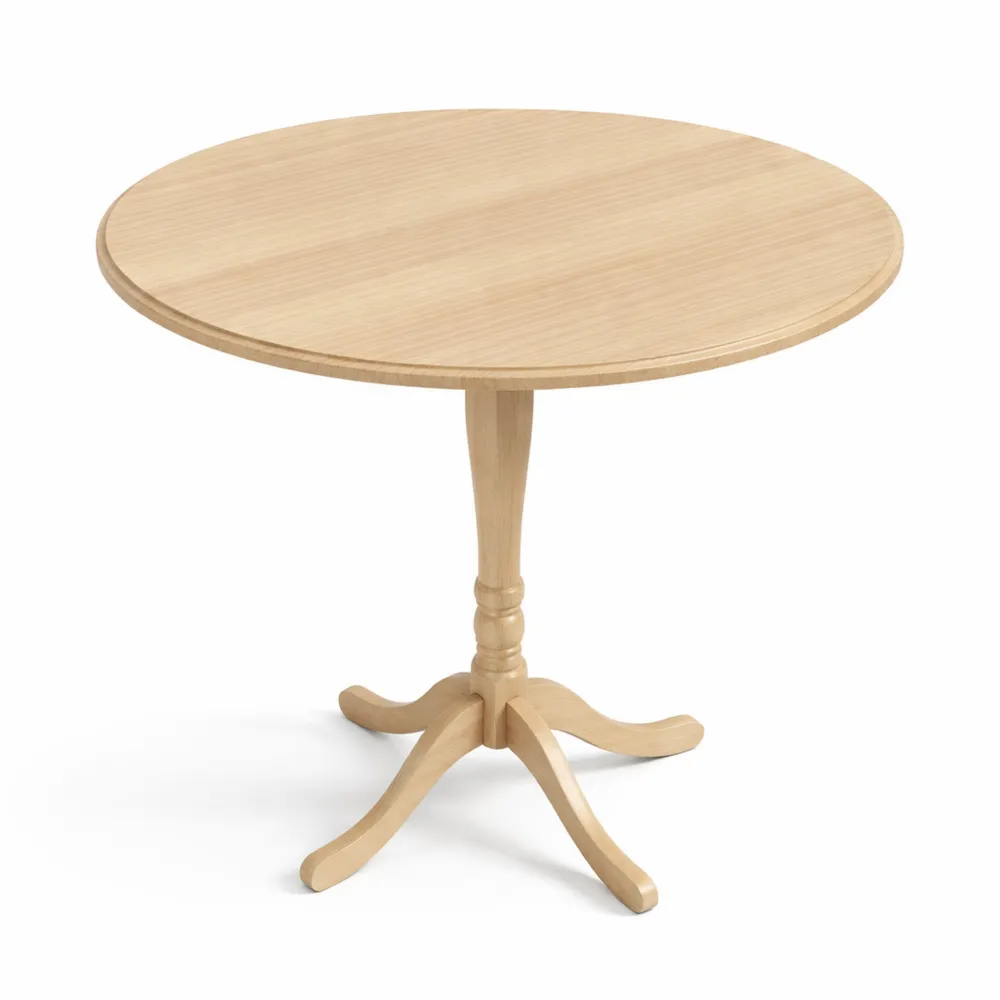 Table ronde en bois naturel pour 4 personnes, pied en acier, style moderne