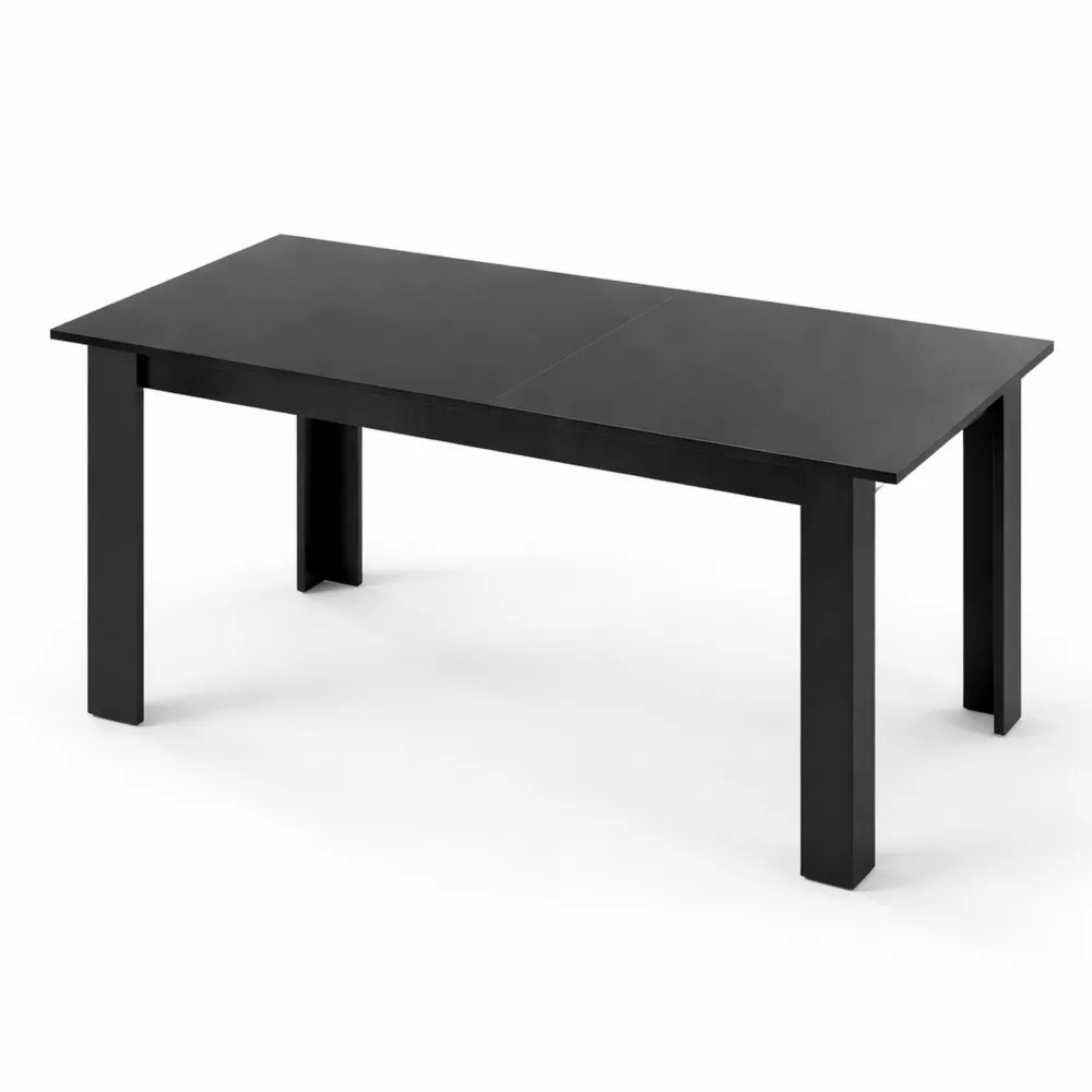 Table à manger extensible 6 personnes, bois et noire, 120-158 cm, pieds en L