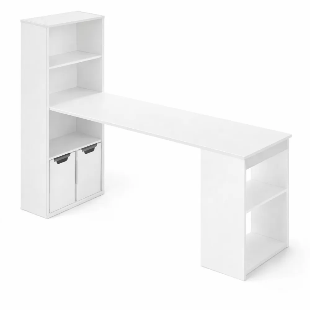 Bureau réversible moderne avec bibliothèques à 6 niveaux, facile à assembler