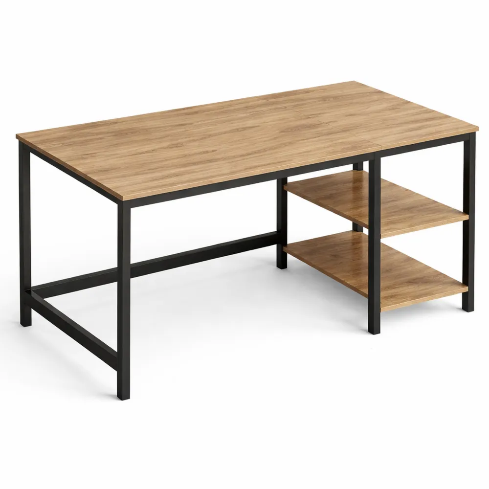 Table de Travail Moderne 120x60 cm, pour Bureau et Salon, Marron et Noir