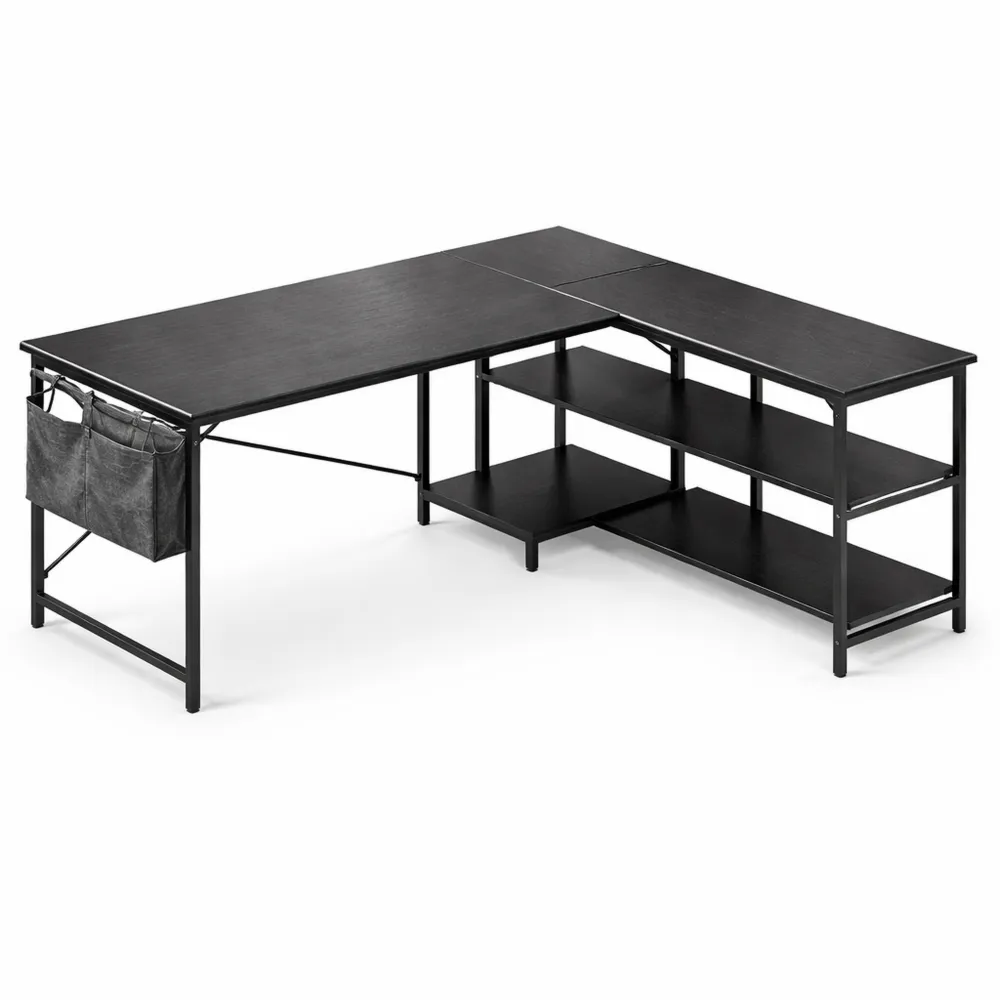 Bureau d'angle réversible avec LED et chargeur USB, idéal pour le gaming