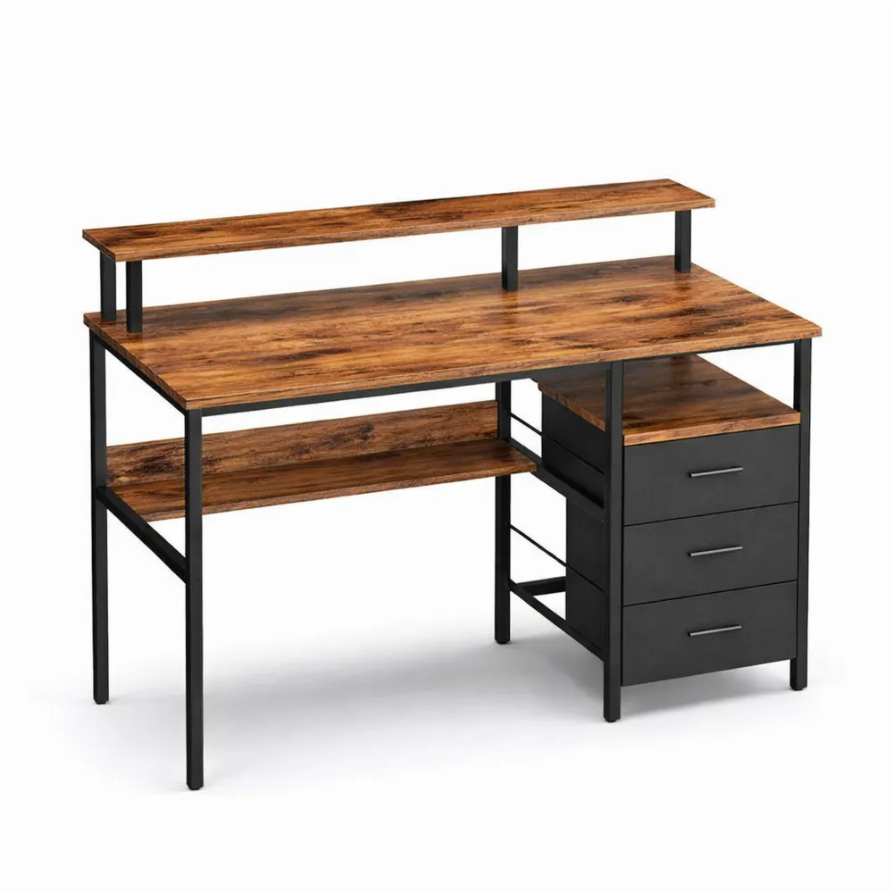 Bureau de Jeu avec Éclairage LED et Tiroirs Tissu