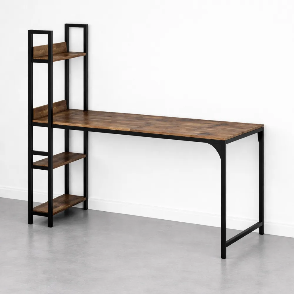 Bureau informatique avec station de charge et étagères à 3 niveaux