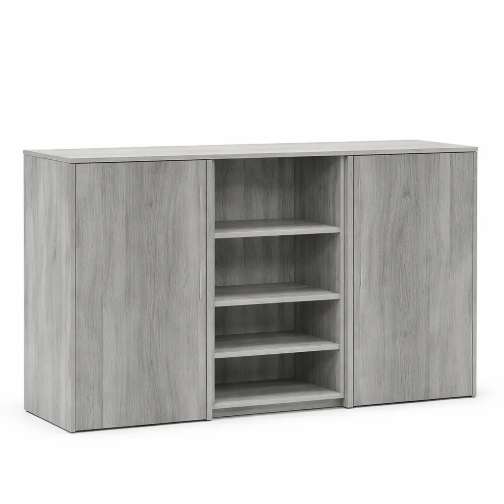 Comptoir d'accueil gris en bois composite 155x50x103,5 cm