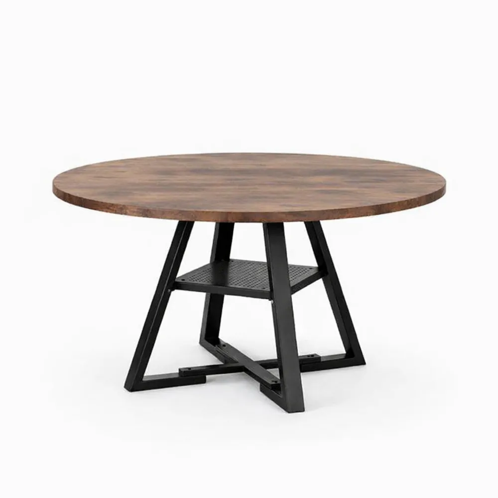 Table ronde en bois pour salle à manger - 4 à 6 personnes - 120 cm avec étagères ouvertes