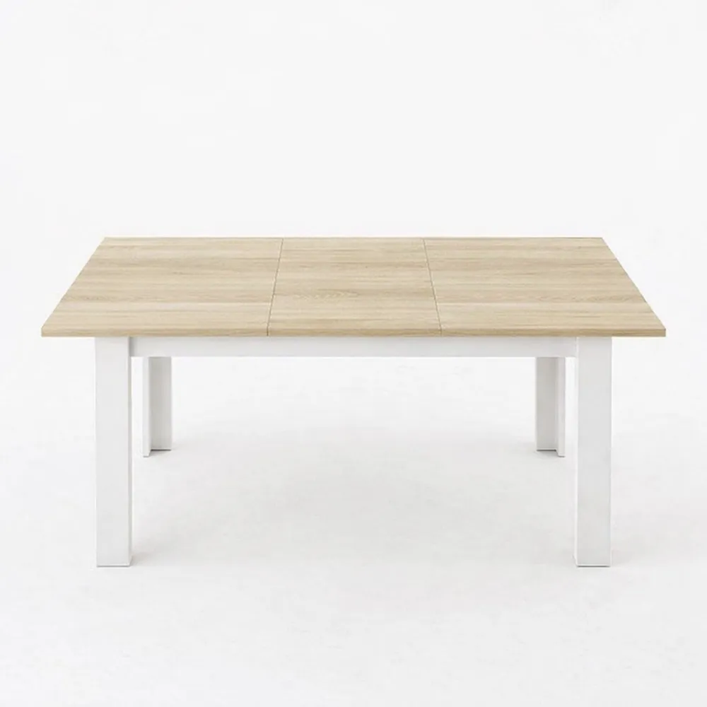 Table extensible pour salle à manger, bois et blanc, avec rallonge