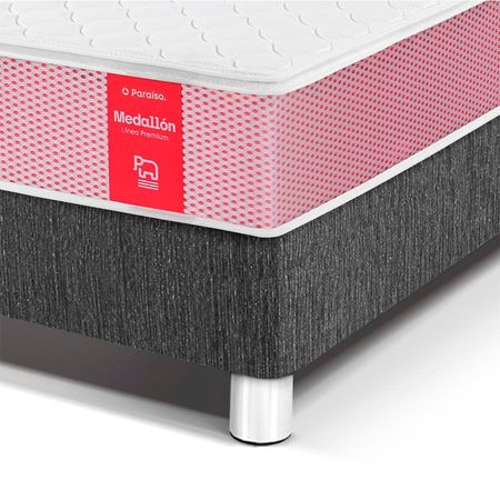 Dormitorio Medallon Acero 2 Plazas + Baúl + 2 Almohadas + Protector