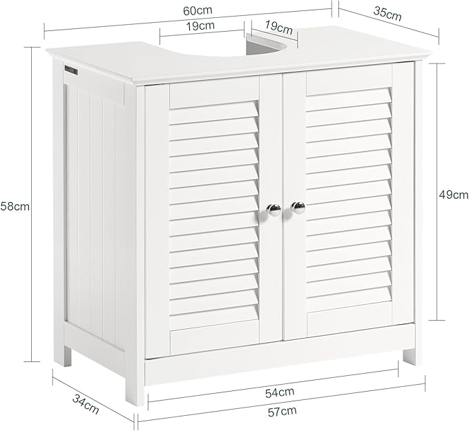 Gabinete para Baño Mueble para Baño Organizador Armario Baño con Estantes Ajustables Muebles para Lavabo con Puerta Anti-Moho(Blanco, Desagüe al Suelo FRG237-II-W)