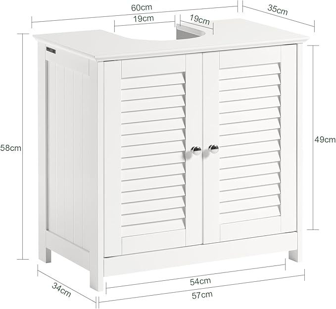 Gabinete para Baño Mueble para Baño Organizador Armario Baño con Estantes Ajustables Muebles para Lavabo con Puerta Anti-Moho(Blanco, Desagüe al Suelo FRG237-II-W)