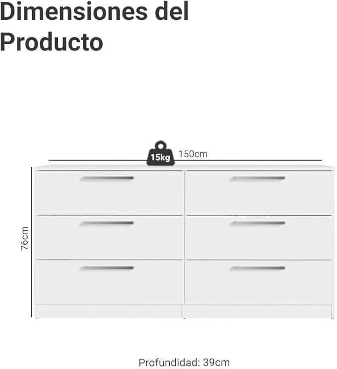 Kit Recámara Infantil Clóset y Cómoda con 6 Cajones - Blanco
