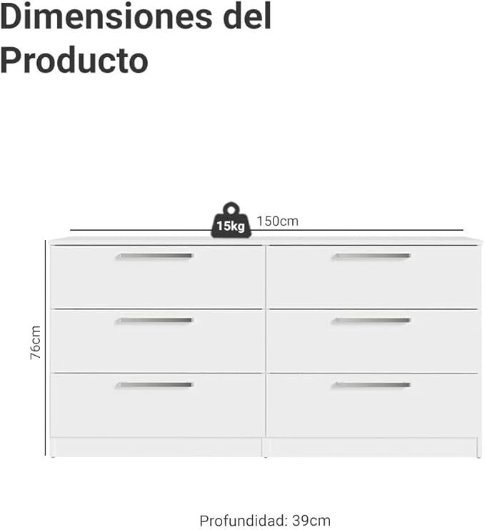 Kit Recámara Infantil Clóset y Cómoda con 6 Cajones - Blanco