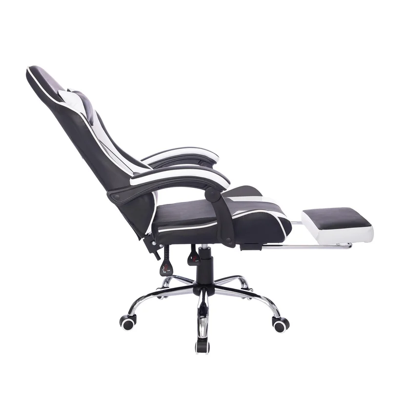 Silla de EscritorioGamer Giratoria Masajeadora Reposapiés 53,5x129x64 cm Blanco/Negro