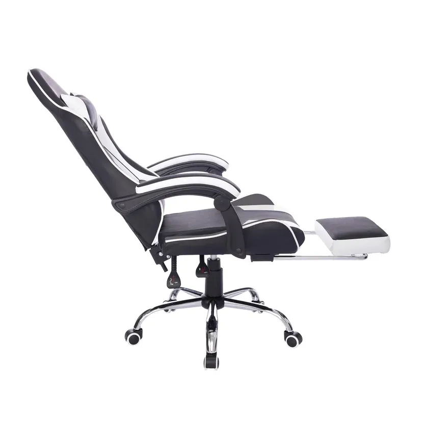 Silla de EscritorioGamer Giratoria Masajeadora Reposapiés 53,5x129x64 cm Blanco/Negro