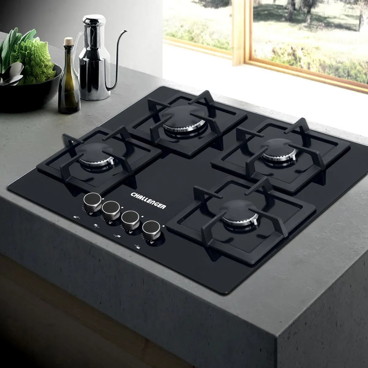 Estufa Empotrable Gas Natural 60x52 cm 4 Puestos Vidrio Squad